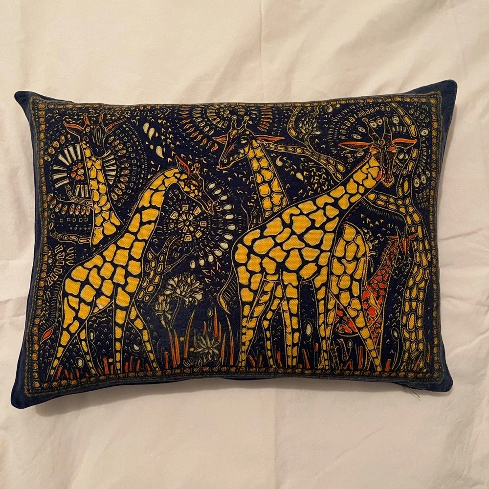 Dior Navy Blue and Yellow Giraffe Motif Accent Pillow